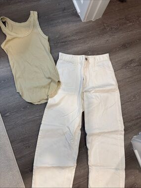 Ivory Wide-Leg pants and distressed tank set Moussy NWOT